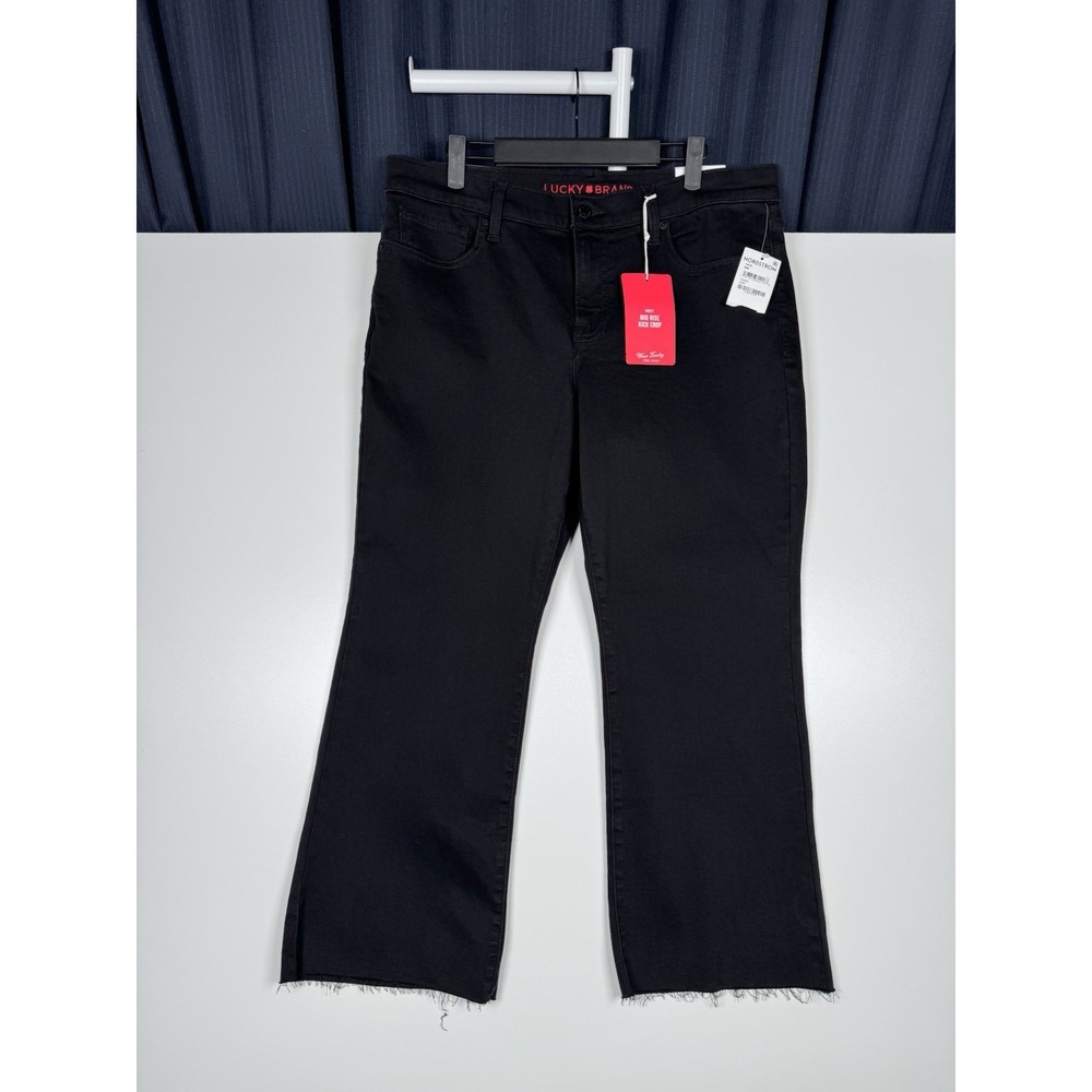 New $99 - Lucky Brand Mid Rise Kick Crop Black Jeans Women's 14/32 - Inseam 25"